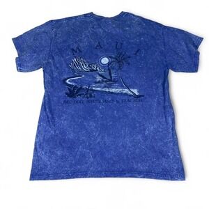 Lava Blues Maui Graphic T-Shirt Acid Wash Blue Mens Large